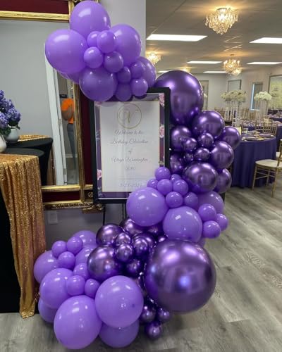 Image of KBZVNAF Purple Latex Balloon Set - 60 Packs of 12 Inch Metallic Chrome, Light, Pastel, Dark Purple Balloons with 33 Ft Ribbon for Birthday, Baby Shower, Wedding, Princess Theme Parties