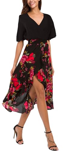 Image of Kormei Womens Short Sleeve Floral Maxi Dress High Low V-Neck Flowy Party Long Dresses