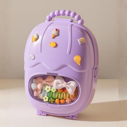 Image of KiZY Girl Kid Hair Accessories Storage Box | Hair Ties-Clips, Bow-Ribbon-Headband, Jewelry Organizer | Portable Case | Available in Multiple Design-Color. (Pack of - 1, Purple Trolly)