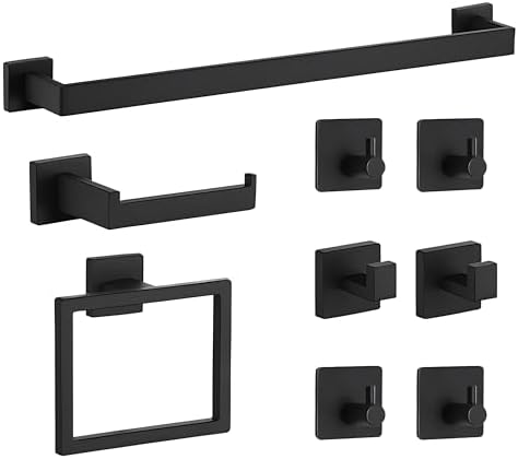 Amazon.com: 9 Pieces Matte Black Bathroom Hardware Set, SUS 304 ...
