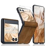 for Motorola Razr 2024 Case/Razr 2025 Case, Built-in Screen Protector & Hinge Protection & Ultra Thin PU Leather Matte PC Shockproof Phone Cover Smartphone Case for Moto Razr 2024/2025(Brown)