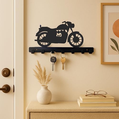 Image of Spillbox Metal Wall Key Holder|Key Hanger|Key Stand|Key Organizer|Bathroom Hooks|Kitchen Utensil Hook|7 Hooks|Durable Wall Mount Organizer Rack|Powder-Coated Black Key Hanger for Home, Office-Bike