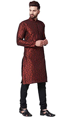 Jompers Men's Silk Kurta Pyjama Set (Maroon_Xxl)