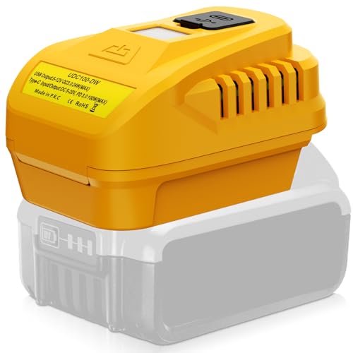 TPDL 100W Adapter for Dewalt 20V MAX Battery with Type C 100W Output PD3.0 and USB 24W QC3.0 Port, Type C Port Support Input for Battery Charging, with LED Show (Only Adapter)