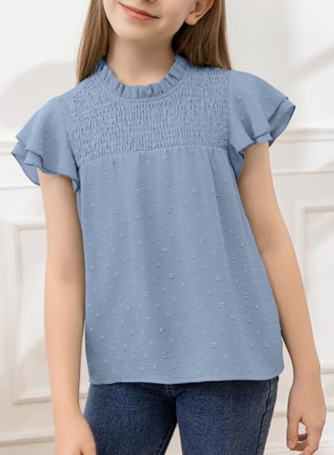 Image of bilbean Girls Elegant Polked Swiss Dot Long Sleeve Shirts Tops 6-15 Years