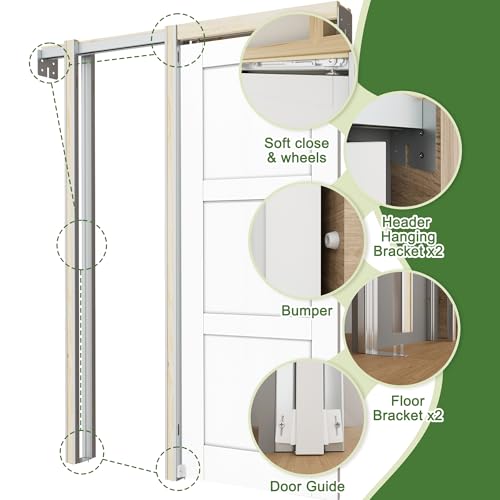 30\" x 80\" Pocket Door, One Side Mirrored Door with Pocket Frame & Hardware & Soft Closing, Closet Sliding Doors, Alt. French, Prehung Interior, Sliding Single Doors for Home - Thumbnail 5