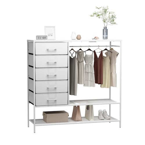Azaeahom Dresser with Hanging Rack, Whit…
