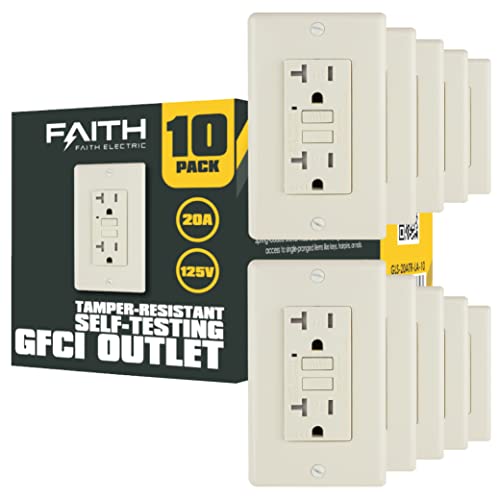 Faith 20A Gfci Outlet, Tamper-Resistant Gfi Duplex Receptacle With Led Indicator, Self-Test Ground Fault Circuit Interrupter With Wall Plate, Etl Listed, White #TOP26