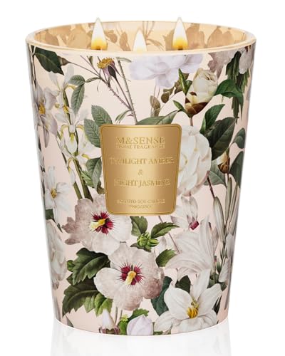 Image of M&SENSE Amber Jasmine Scented Candle 35oz 150H Long Lasting, 3 Wick Soy Candles Aromatherapy Stress Relief Home Fragrance Housewarming Gifts