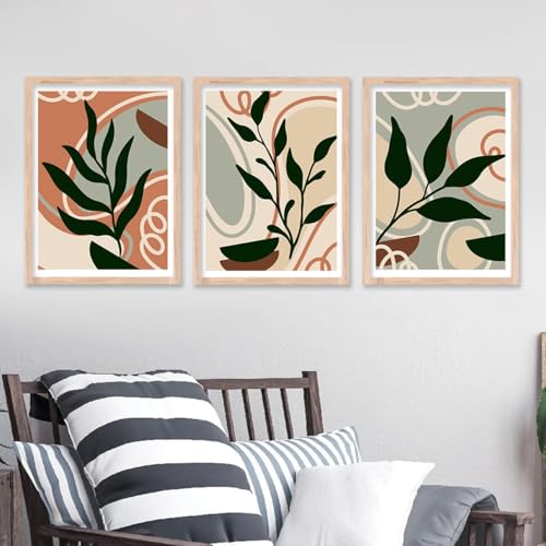Image of kotart Nature Modern Framed Wall Art for Decoration - Boho Wall Art for Living Room, Bedroom - Big Size Painting Set of 3 (Art 6, 13x17 inch)