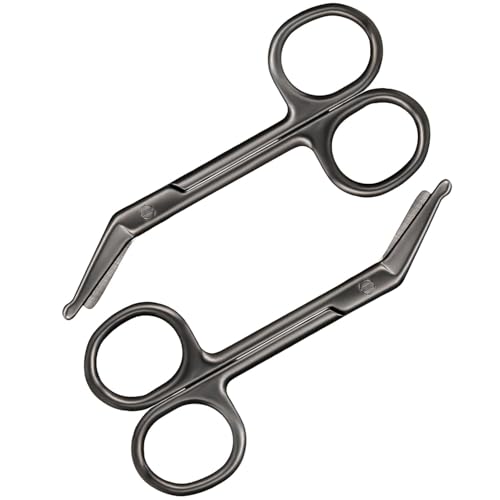 Dvility - 2 Pieces Ostomy Scissors Stainless Steel Bandage Surgical Medical Scissors for Doctors, Nurses, Veterinary Home Nursing, 4.3 x 2.1 Inch, Curved (Silver) (2, Black) - -10%