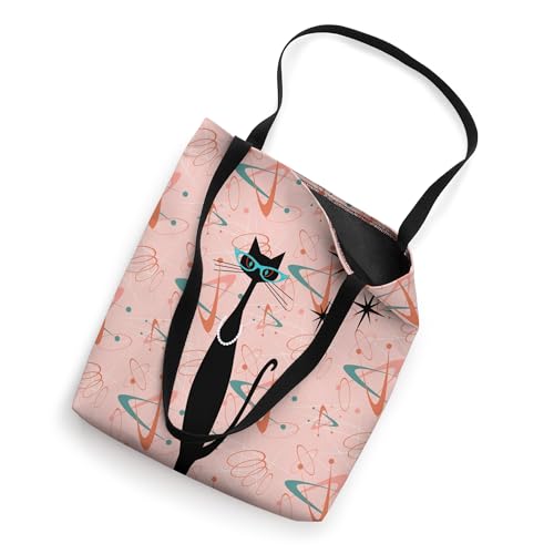 Bolso tote retro de la era atómica, estilo mid-century modern con diseño de gato miniatura 2