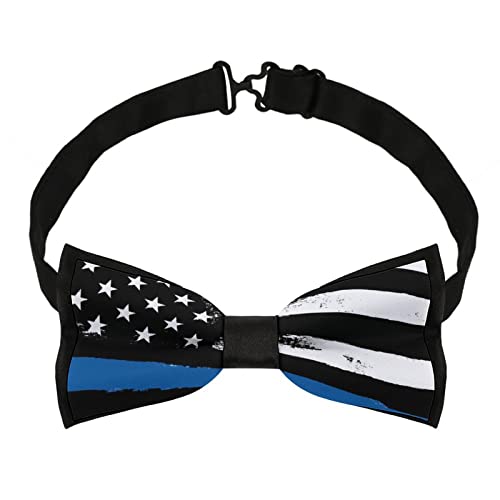 Thin Blue Line American Flag Patriotic Bow Ties For Men, Classic Pre-Tied Formal Tuxedo Bowtie With Adjustable Length Neck Band, Fashion Elegnat Bowties Necktie For Wedding Party Prom #TOP3
