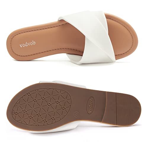 Vodvob Women's Flat Slide Sandals Open Toe Summer Shoes Slip On Fashion Soft Comfort Slippers #TOP6