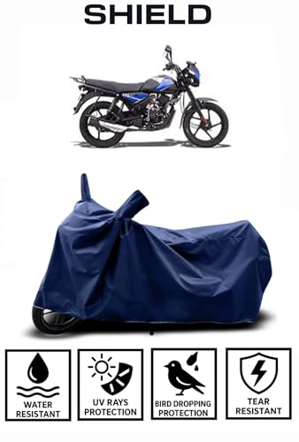Image of Shield Heavy Duty Bike Cover for Bajaj ct 110x | All-Season, Tear-Proof Fabric | with Side Mirror Pocket & Buckle Belt | Bajaj ct 110x Bike Cover (Blue)