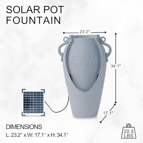 Image of XBrand 34 inch Solar Pot Fountain, Amphora-Inspired Design, Outdoor Water Fountain, Polyresin, Gray