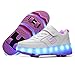 Wasnton Junge Mädchen 2-in-1 Kinderschuhe mit 4 Rollen, LED Rollenschuhe mit Automatisch Verstellbares Räder, Outdoor Rollschuhe Farbwechsel Gymnastik Skateboardschuhe
