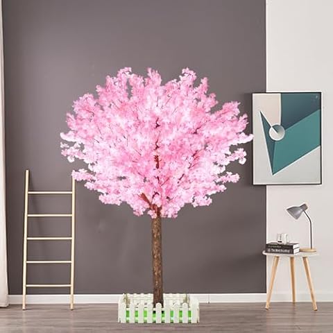 Artificial Cherry Blossom Trees Indoor Outdoor Decor, Fake Cherry Tree for Home Office, Handmade Natural Pink Cherry Blossom Tree for Wedding Birthday Christmas Party(6FT/1.8M) Cover