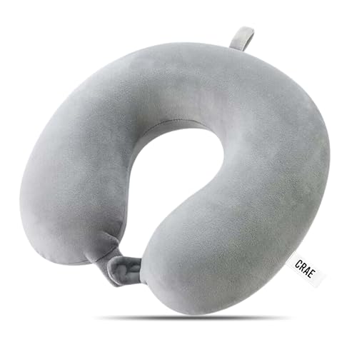 Image of CRAE Premium Memory Foam Neck Pillow for Travel, Sleep & Support - Soft & Comfortable - Ideal for Home, Office & Car Use (Silver)