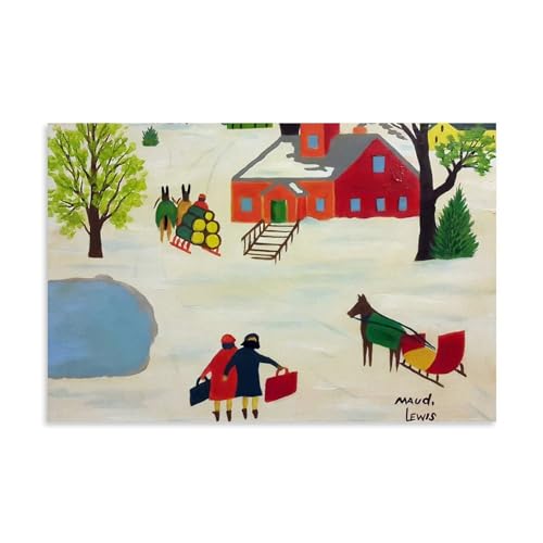 Décoration murale paysage enneigé Maud Lewis pour revivre la magie des hivers d'enfance