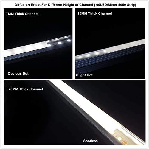 Image of Abaj Lighting (16x12mm) LED Strip Light 1Meter Aluminium Rectangular Surface Profile Light Channels with Diffused Cover, End Caps and Mounting Clips Without LED Straight Linear - Pack of 2
