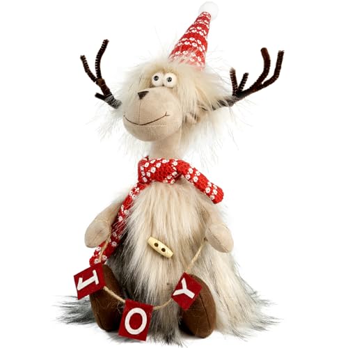 TACROART Reindeer Christmas Decoration – Plush Sitting Reindeer Figurine with