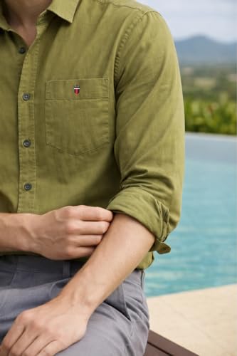 Image of Louis Philippe Men's Cotton Slim Fit Premium Textured Fabric Versatile Solid Easy Care, All Season Adapability Full Sleeve Casual Shirt