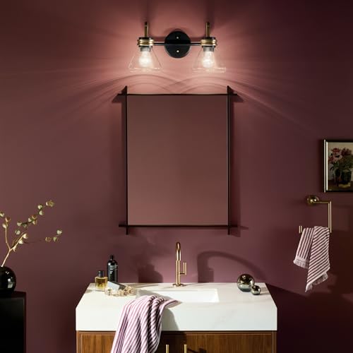 Image of Kichler Farum 19.25 inch 2-Light Bathroom Vanity Light Fixture with Clear Glass in Black, Modern Wall Mount Light for Vanity Mirror Over Sink (19.25 inch W x 9.5 inch H), 55154BKCLR