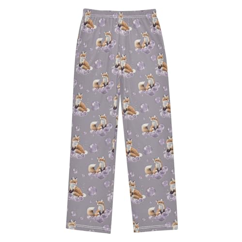 Pajama Pants Lounge Sleep PJ Bottoms Sleepwear Elastic Waist Drawstring S Fox Dream Bubble