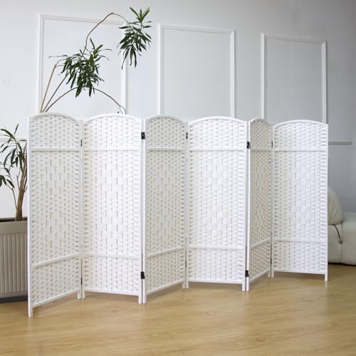Furnnylane 6-teiliger kurzer Raumteiler Rattan Weiß, 120 cm niedriger Paravent als Sichtschutz, beidseitig Faltbarer Sichtschutz… – Ansicht 4