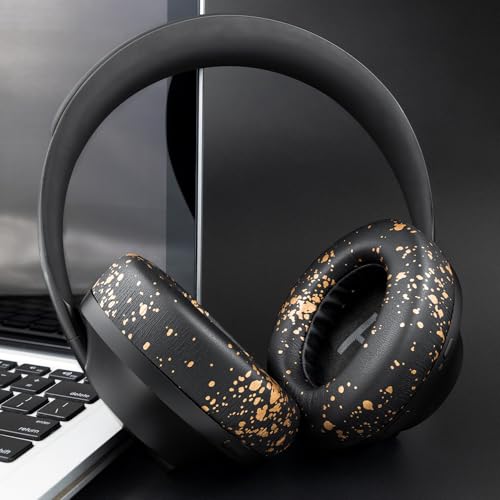Image of SOULWIT Protein Leather Replacement Earpads for Bose 700 (NC700) Wireless Headphones, Ear Pads Cushions with Softer Protein Leather, High-Density Noise Cancelling Foam, Added Thickness - Black Gold
