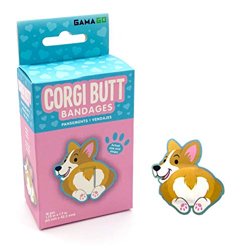 GAMAGO Corgi Butt Bandages for Kids & Kidults - Set of 18 Individually Wrapped Self Adhesive Bandages - Sterile, Latex-Free, Antibacterial, Easily Removable - Funny Gift & First Aid Addition