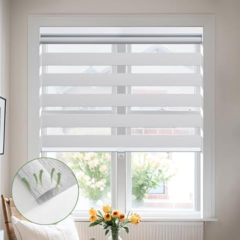MiLin Cordless Zebra Blinds Light Filtering Zebra Windows Shades Dual Layer Free-Stop Roller Shades Sheer Thermal Insulated Reduce Noise Zebra Shades for Windows - Light Grey Custom Size Cover