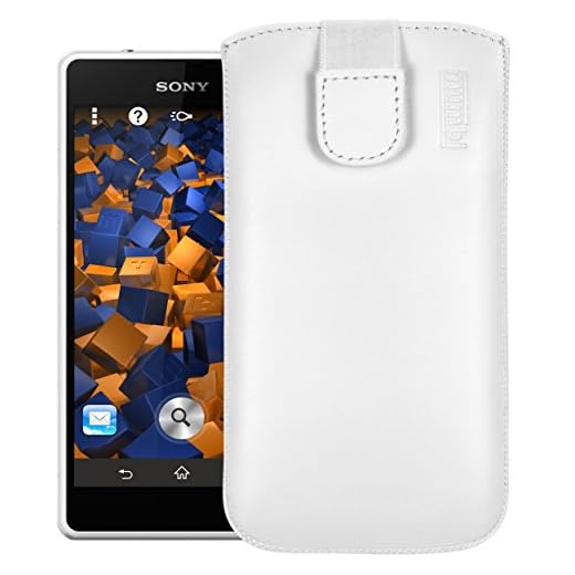 mumbi äkta läderfodral kompatibel med Sony Xperia Z1 Compact fodral läder väska Case Wallet, vit