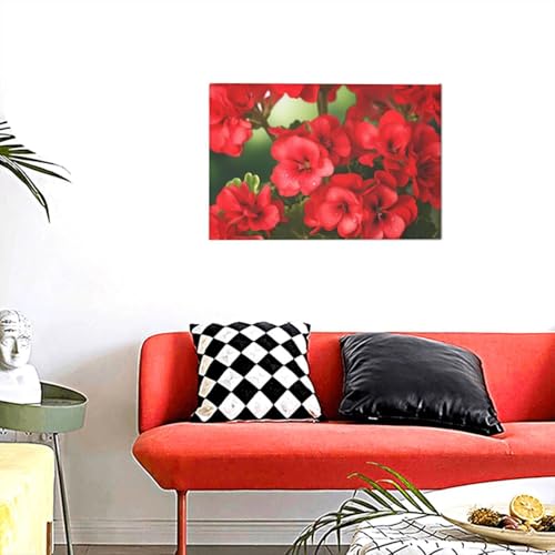 Peinture géraniums rouges pour salon et chambre : déco murale fleurie