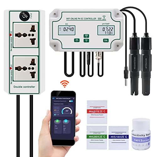 Yewhick 24/7 Online WiFi pH EC Monitor, EC PPM pH Mete Hydroponic Nutrients Smatr Monitor, APP