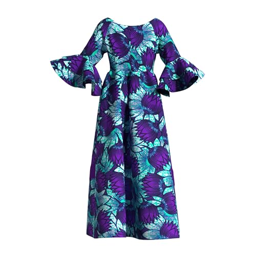 Image of iooiooi Womens African Print Party Maxi Dress Tradition Dashiki Ankara Long Dress & Headwrap