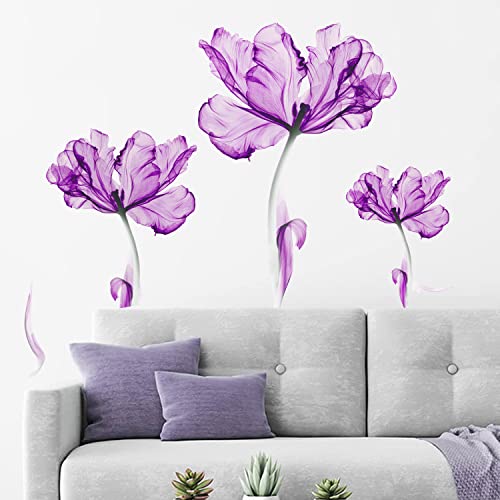 Supzone Light Purple Flower Wall Sticker Large Purple Floral Wall Decal Lotus Blossom Wall Decor Diy Vinyl Mural Art For Bedroom Living Room Offices Sofa Tv Backdrop Wall Decoration #TOP3