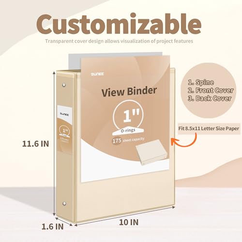SUNEE 3 Ring Binder 1 Inch 4 Pack, Clear View Binder Three Ring PVC-Free (Fit 8.5x11 Inches) for School Binder or Office Binder Supplies, Neutral Pastel Binder - Thumbnail 7