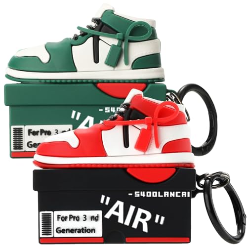 [2Pac] Compatible Airpods Pro 3 Case (2025),3D Cute Cartoon Shoe Box Soft Silicone Protective Cases for Apple AirPods Pro 3rd Generation Case,Airpod Pro 3 Cover with Keychain for Women Men,Red+Green