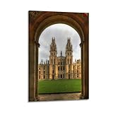 Poster "Famous Attractions", Oxford-Universitätsgebäude, betrachtet durch einen Torbogen, moderne Wandkunst, Leinwand, ästhetische Dekoration, Gemälde, 60 x 90 cm, Rahmenstil