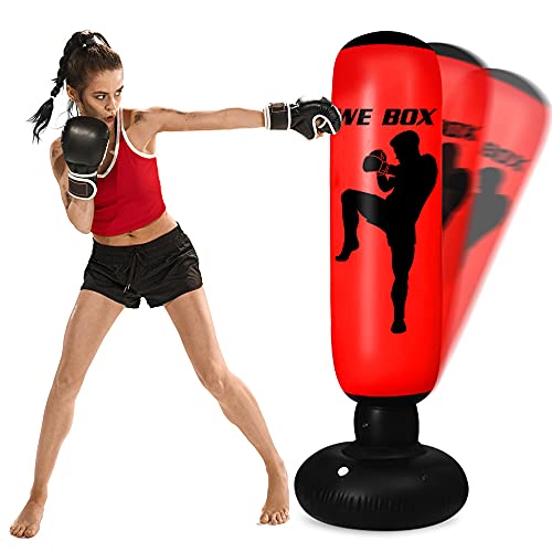 Punching Bag for Kids - 63 Inch Inflatable Kids Punching Bag with Stand | Free Standing Boxing Punching Bag Bounce Back for Kids/Youth/Adults Practice Kickboxing MMA Karate (Taekwondo)