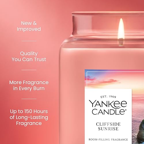 Yankee Candle Large Jar Scented Candle with up to 150 Hour Burn Time, Premium Plant Wax Blend for Consistent Burn, 22 oz Jar Candle with Room Filling Fragrance, Cliffside Sunrise