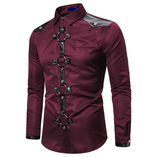 Long Sleeve Vintage Shirt for Men Goth Style Rivet Shirt Slim Fit Party Prom Streetwear Tops4