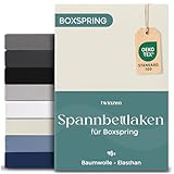 Twinzen Boxspring Spannbettlaken 180x200cm Premium, Baumwolle mit 5% Elastan, 250gsm - 40cm Boxspringbett/Dicke Matratzen - Beige - Oeko-Tex