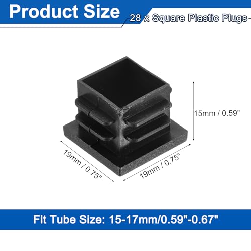 Image of uxcell 28Pcs Square Plastic Plugs, 19 x 19mm /0.75 x 0.75inch PE Pipe Tubing End Caps for 15-17mm /0.59-0.67inch Square Tube Furniture Chair Leg, Black