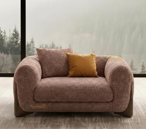 Image of Modern Sofa, Teddy Fabric, Chesterfield Style, Wooden Legs, for Living Room, Bedroom, Hallways (3+1+Ottoman, Light Brown)