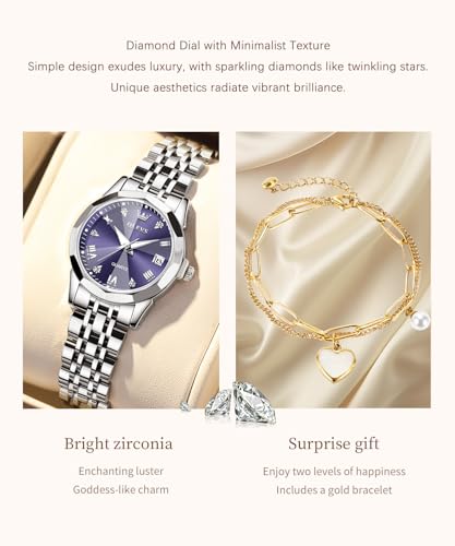 Image of OLEVS Women Watch Silver Stainless Steel Two Tone Fashion Ladies Analog Quartz Waterproof Luminous Date Day Wrist Watches