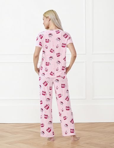 Image of GYS Bamboo-derived Viscose Women's Pajamas Set Short Sleeve Top With Pants 2-Piece Sleep Set