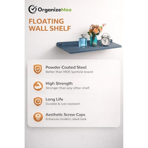 Image of 12 Inch Set 2 Black Wall Shelf - Metal Floating Shelf for Wall, Wall Mounted Shelves, Modern Wall Shelf for Bedroom & Living Room Storage, Minimalist Wall Mount Shelf (30.48 CM Long X 12 CM deep)